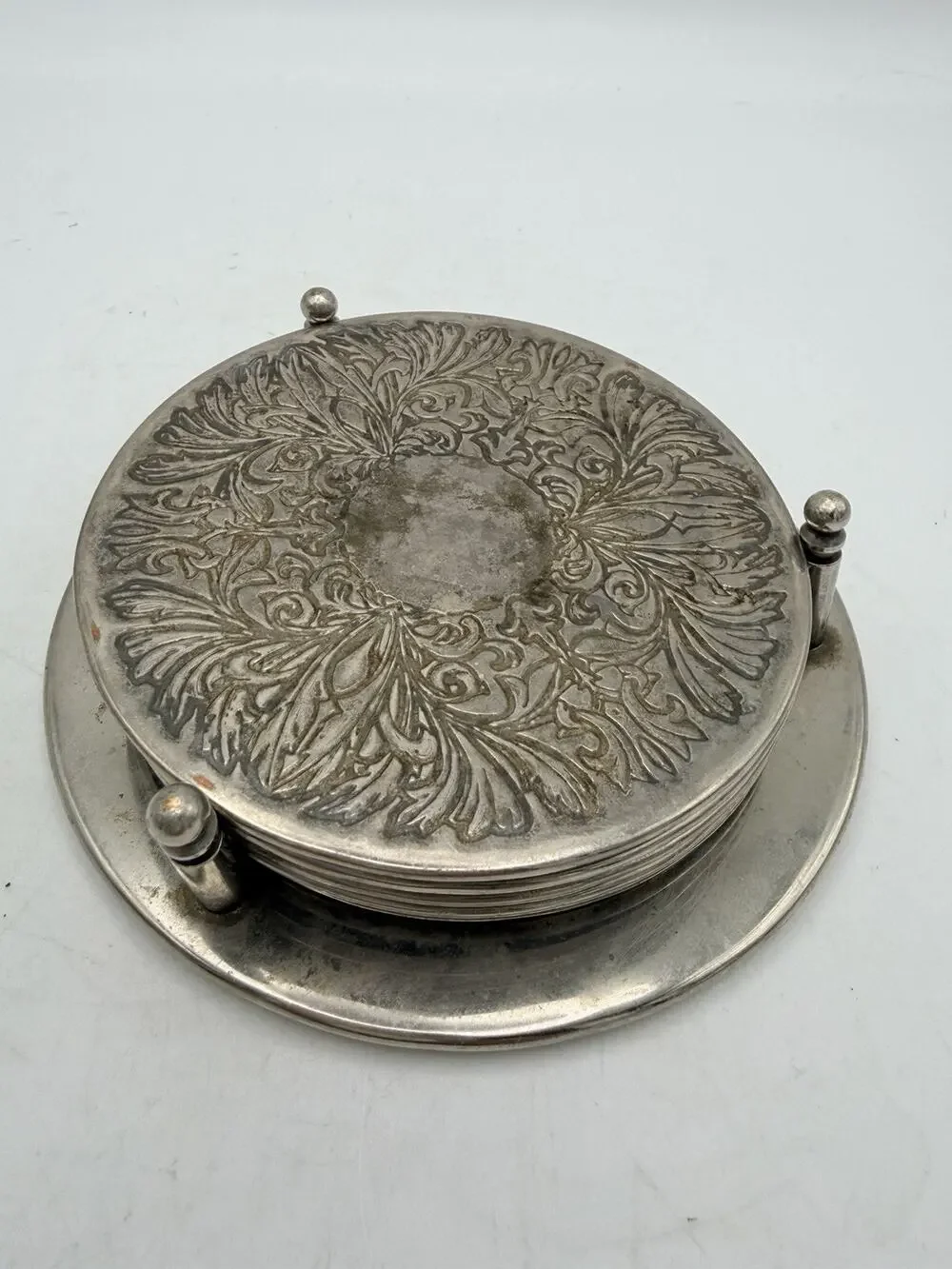Vintage Set Of 5 Silver Plated Coasters